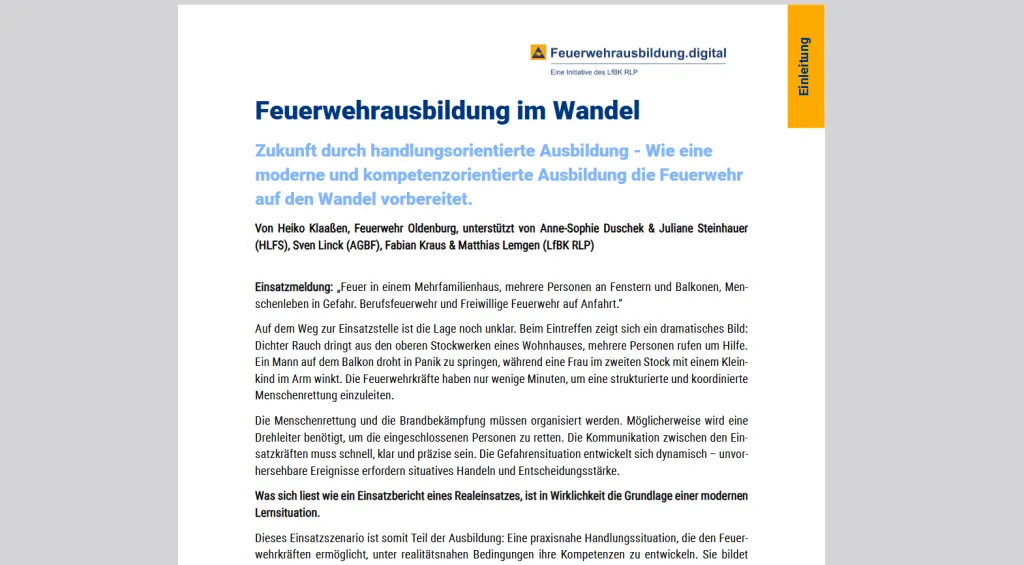 Titelbild Fachartikel - Feuerwehrausbildung im Wandel